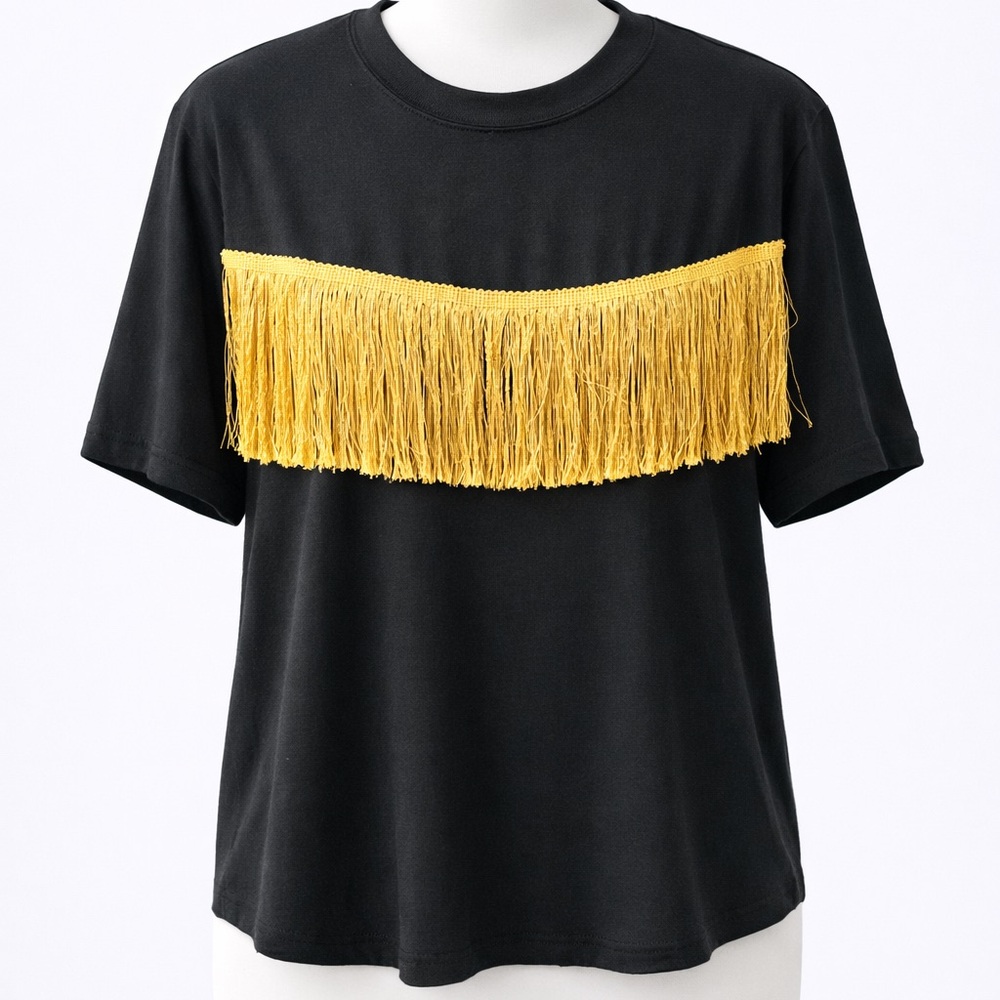 SHEIN Black Tee with Yellow Fringe